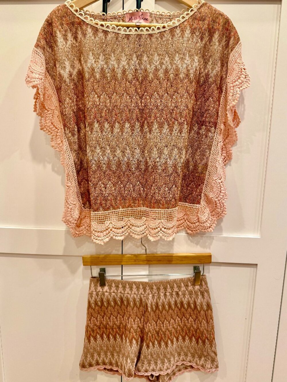 Miss June Paris Blush Tan Crochet Resort Set XS/S